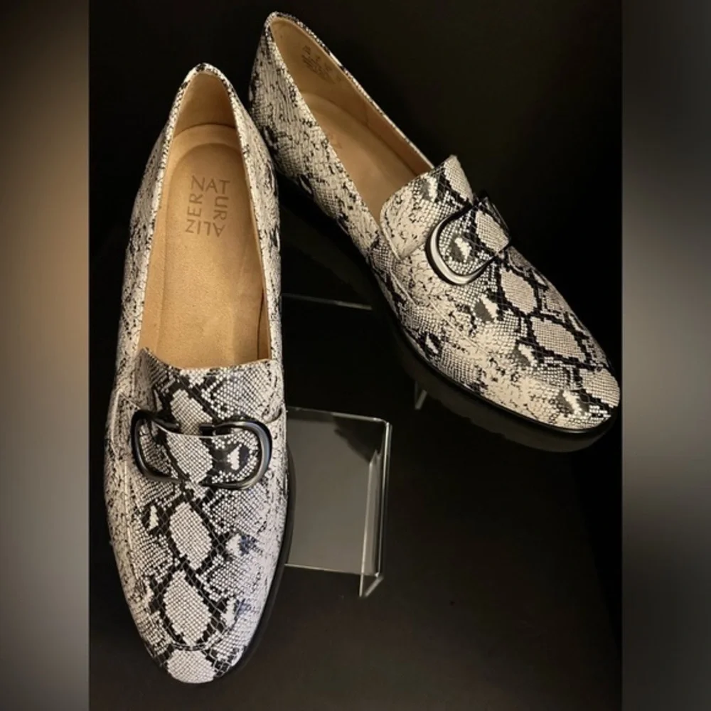 Naturalizer Women's Snake Print Loafers in Black and White